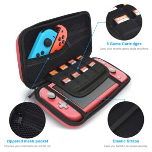 Accessories Bundle Compatible with Nintendo Switch Lite Carry Case & TPU Protective Case Cover & Thumb Grip Covers & Screen Protector - Coral