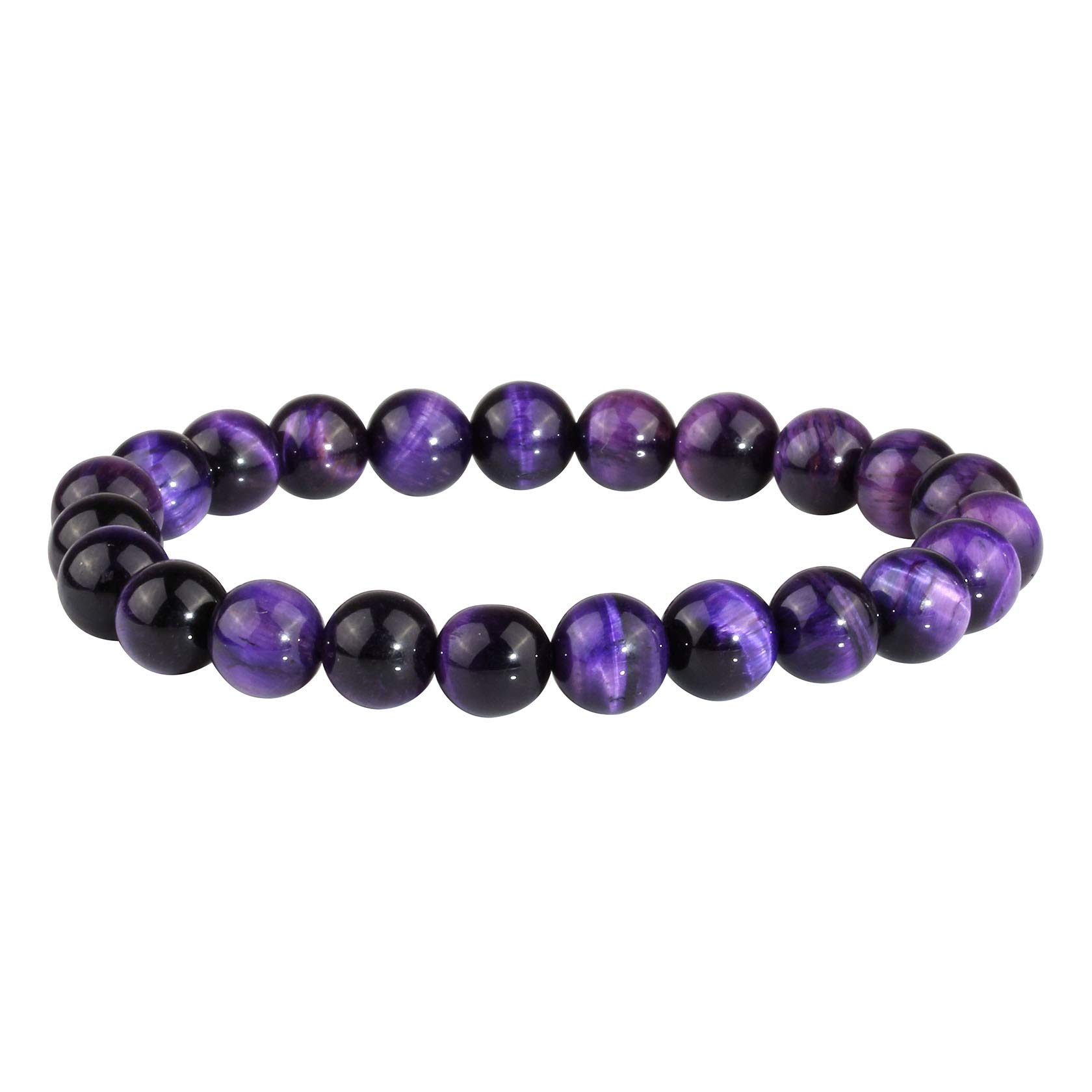 MILAKOO 8mm Natural Stone Bracelet Yoga Semi-Precious Beads Tiger Eye Bracelet Purple Color