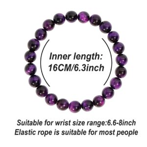 MILAKOO 8mm Natural Stone Bracelet Yoga Semi-Precious Beads Tiger Eye Bracelet Purple Color