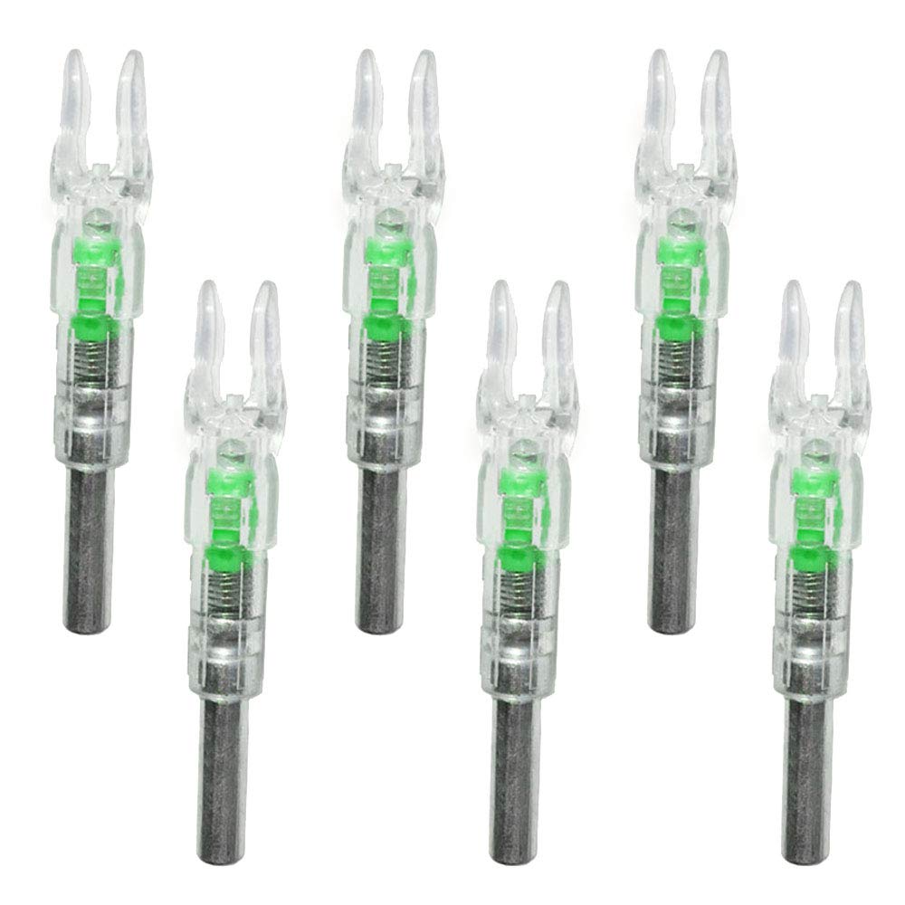 GUGA 6Pcs Lighted Nocks for Arrows with .244"/6.2mm Inside Diameter.Automatic Light Up When Shooting(Green)