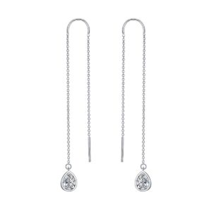 Threader Earrings 925 Sterling Silver Teardrop Earrings Droplet Jewelry Drop Dangle Long Charm Earrings for Women Birthday Gifts (Threader Earrings CZ)