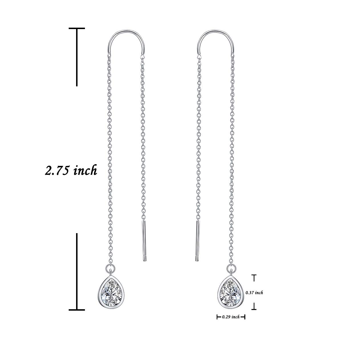 Threader Earrings 925 Sterling Silver Teardrop Earrings Droplet Jewelry Drop Dangle Long Charm Earrings for Women Birthday Gifts (Threader Earrings CZ)