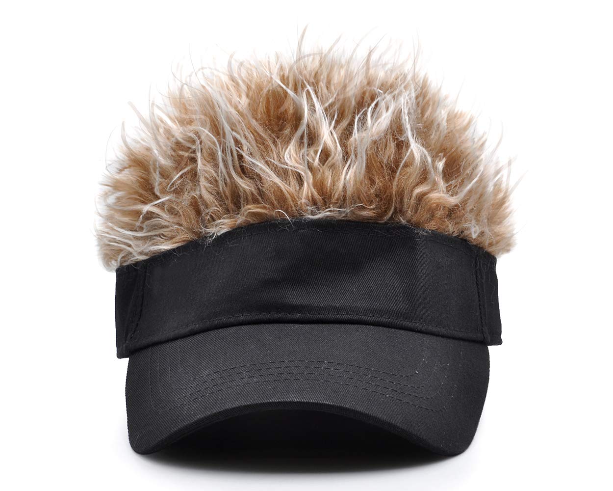 Novelty Visor Cap Adjustable Visor Hat with Spiked Wigs Fake Hair Visor for Adults (Canvas and Polyester, Black and Brown)