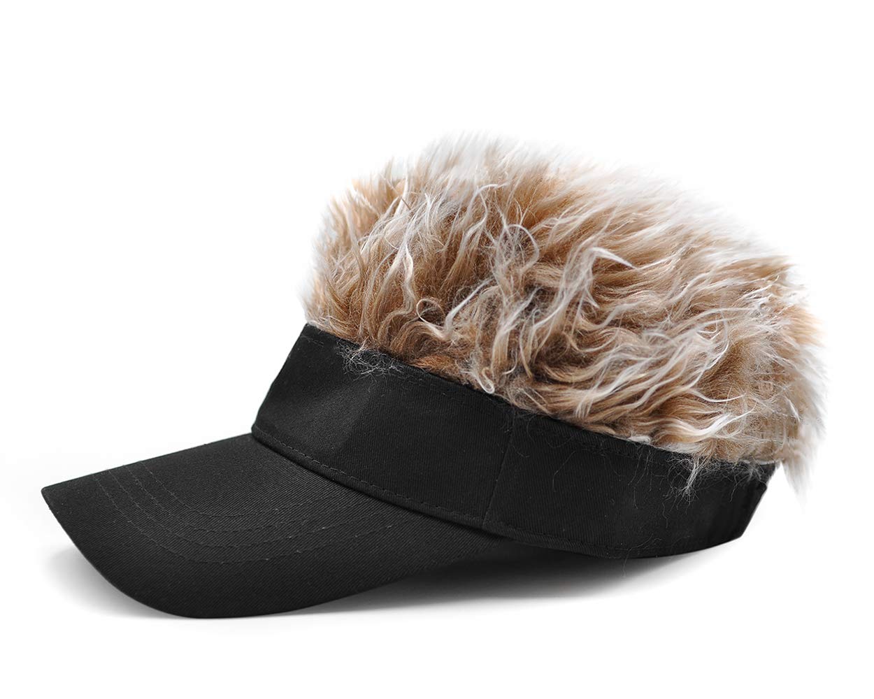 Novelty Visor Cap Adjustable Visor Hat with Spiked Wigs Fake Hair Visor for Adults (Canvas and Polyester, Black and Brown)