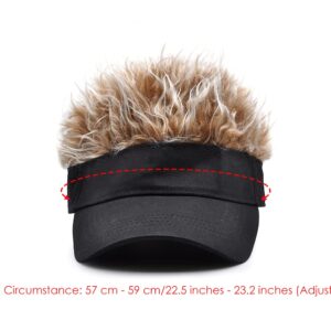 Novelty Visor Cap Adjustable Visor Hat with Spiked Wigs Fake Hair Visor for Adults (Canvas and Polyester, Black and Brown)