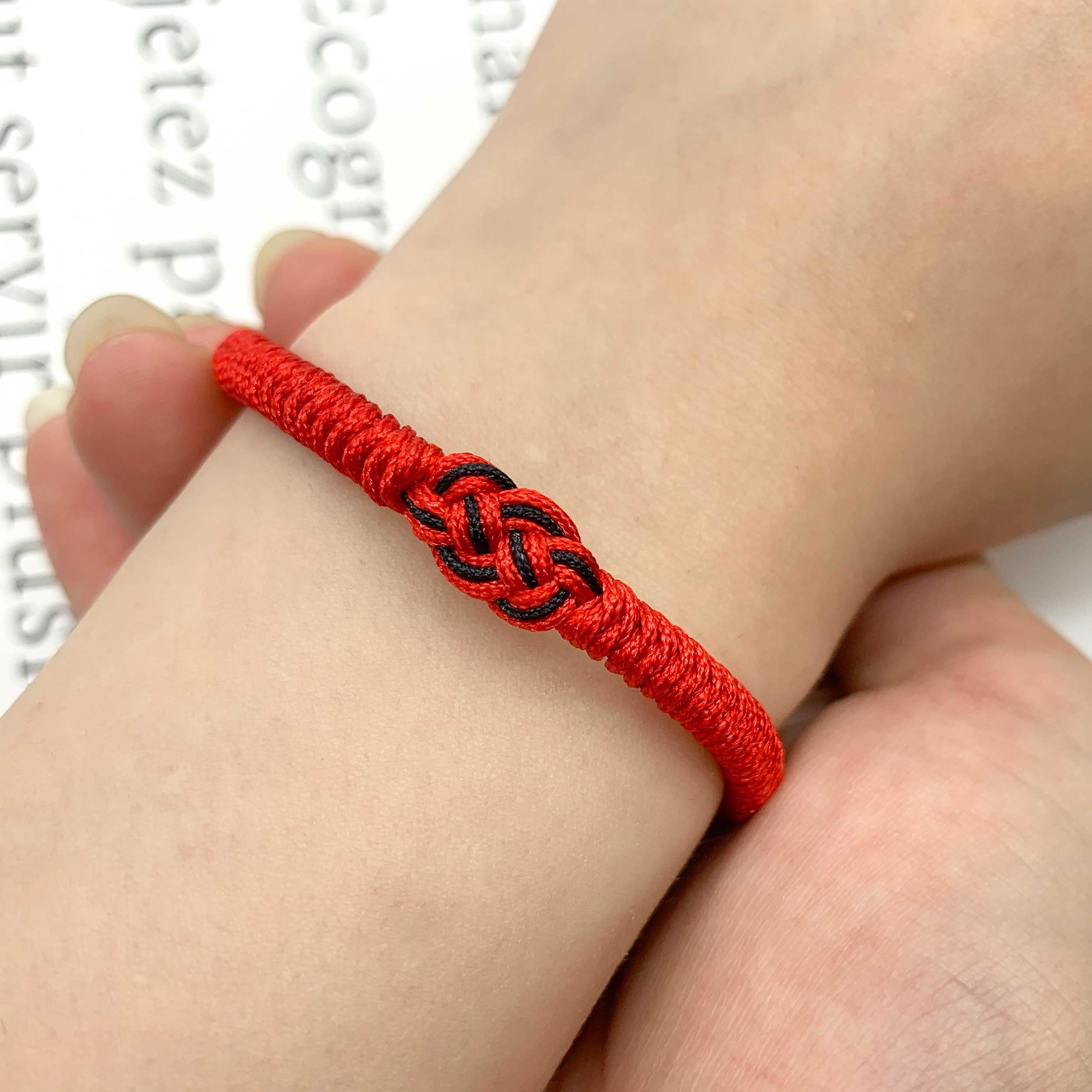 LAMIBEE Red and Black Infinity Bracelet, Love Multicolor Tibetan Lucky Bracelet, Surfer String Amulet Knot Bracelet Woven Thread for Men Women Friend and Couple, Peace and Protection (Red)