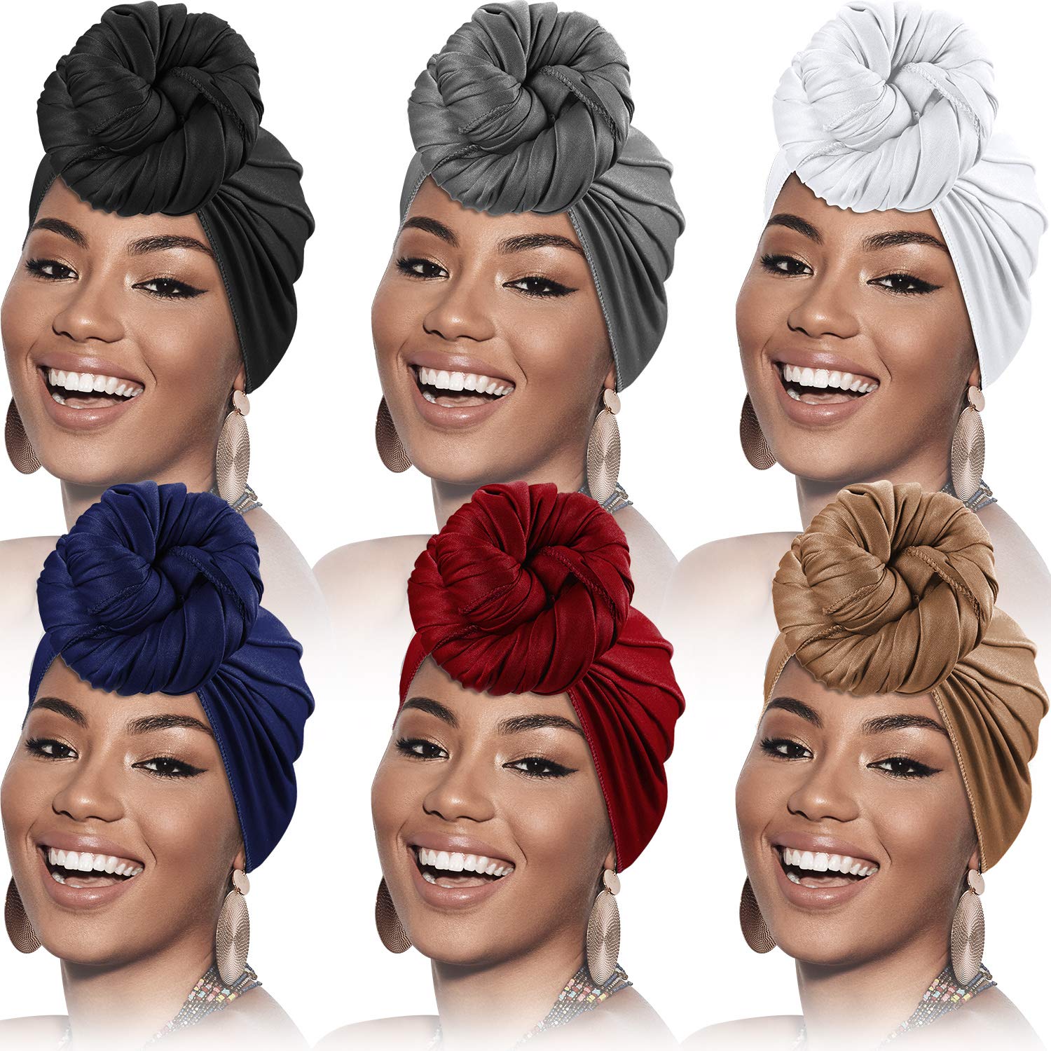 SATINIOR 6 Pcs Head Wrap Scarf Turban Long Hair Scarf Soft Stretch Headwrap Solid Color Turban Tie Headband for Women Girls