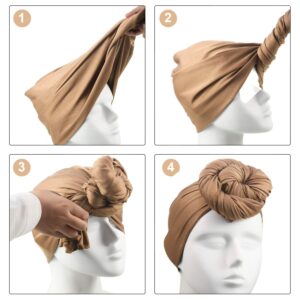 SATINIOR 6 Pcs Head Wrap Scarf Turban Long Hair Scarf Soft Stretch Headwrap Solid Color Turban Tie Headband for Women Girls