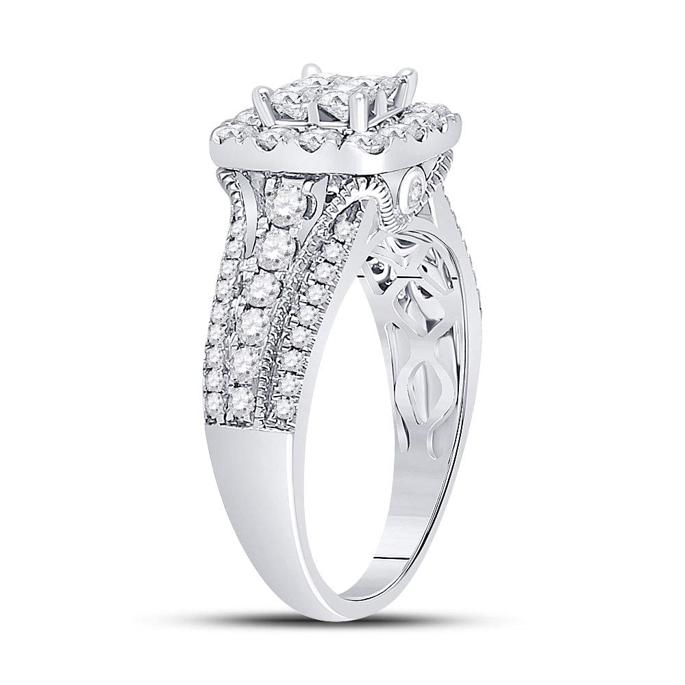 Dazzlingrock Collection 14kt White Gold Princess Diamond Halo Bridal Wedding Engagement Ring 1-1/3 Cttw