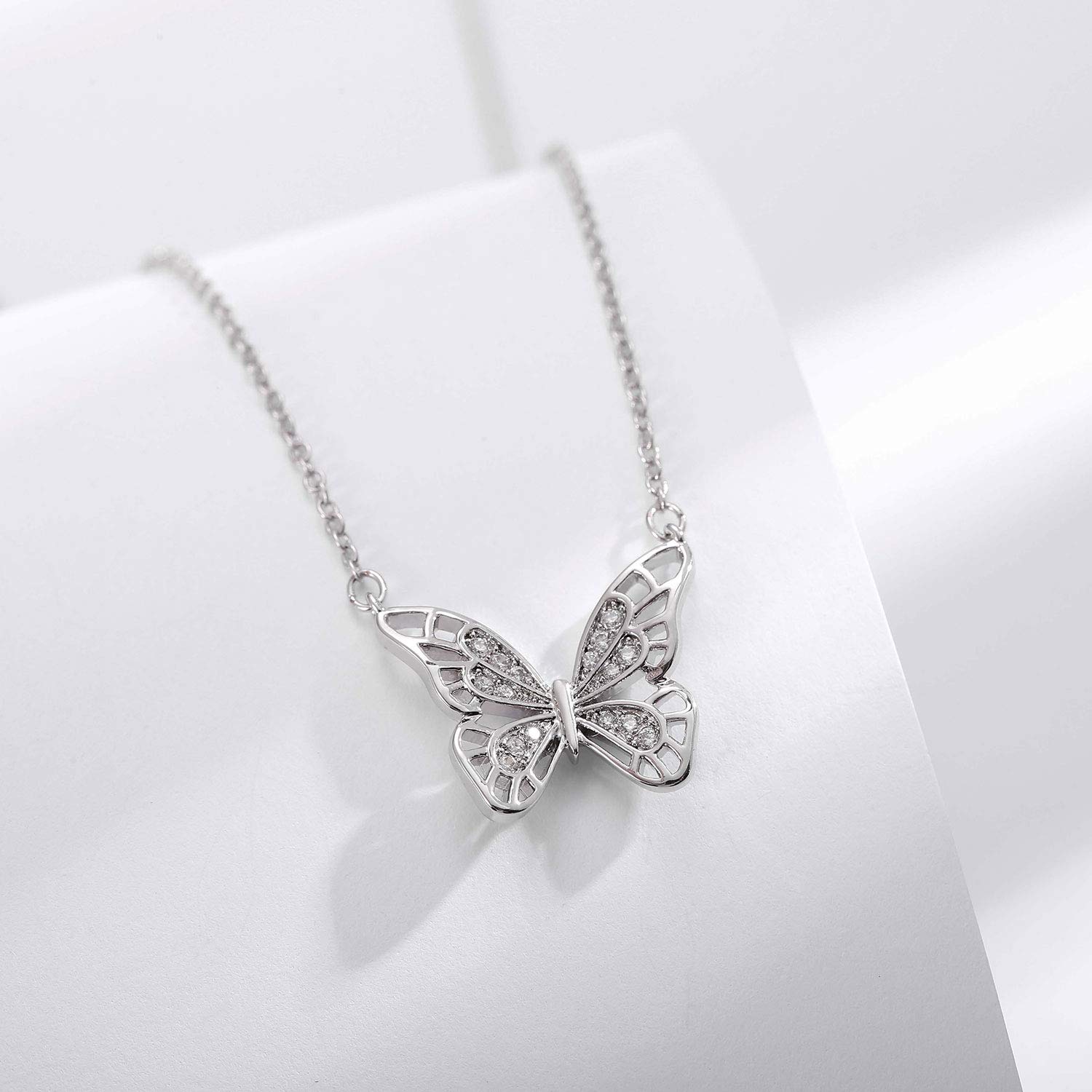 Ascona Silver Butterfly Necklaces for Women Dainty Simple Butterfly Pendant Necklace Christmas Mother’s Day Valentines Day Gifts for Her