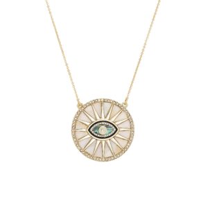 Rachel Roy Gold Plated Brass Evil Eye Rainbow Disc | Protection Pendant Necklace for Women | Good luck Gift Fashion Jewelry.