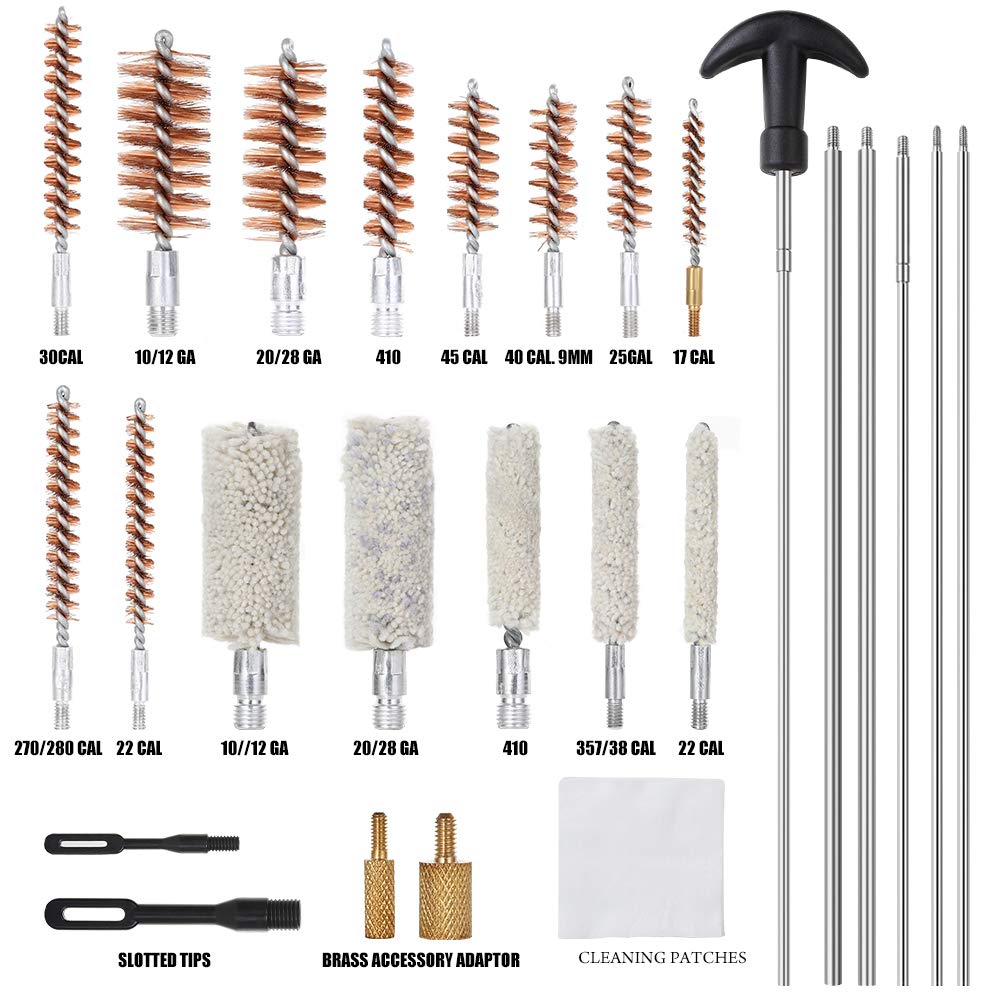 Gun Cleaning Kit, Universal Gun Brushes for Hunting Pistol Rifle Handgun shot for Most Guns with Carrying Case