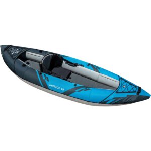 aquaglide chinook 90 inflatable 9' foot kayak kit packable includes pump for adults family friendly 1 person single rider blow up for recreational angler fishing