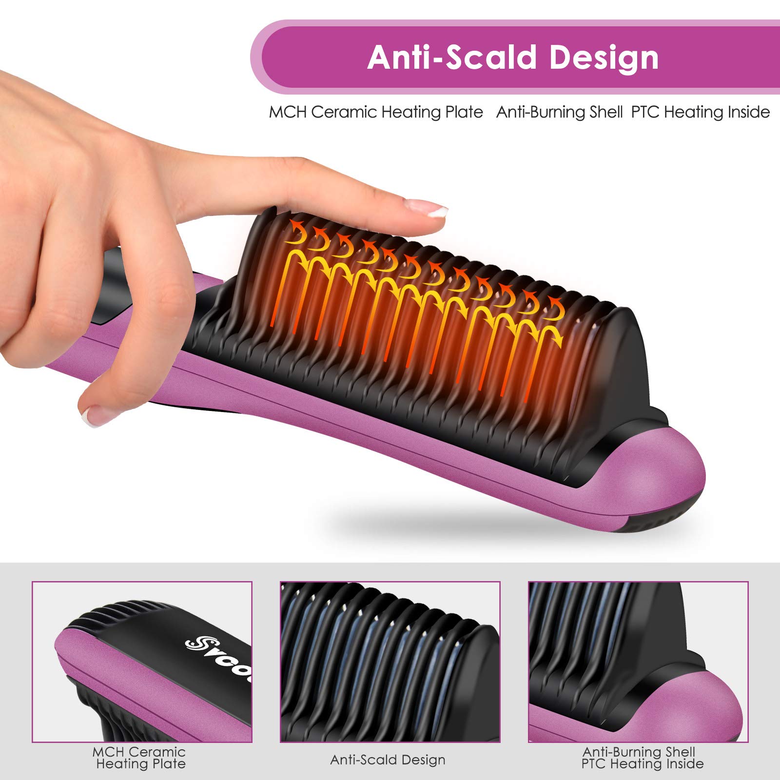 Hair Straightening Brush - Professional Ceramic, Fast Heating, 6 Temp Settings, Anti-Scald Design, 20 Min Auto-Off - Perfect for Home, Travel & Salon Use, Achieve Sleek and Smooth Hair