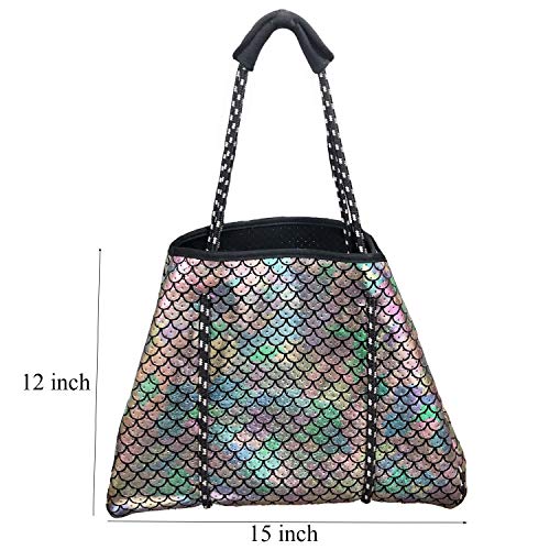 FLYMEI Women Tote Bags, Neoprene Tote Bag Large Women Shoulder Bag Beach Tote Bag with Handbags, Gym Totes/Diaper Bag for Mom