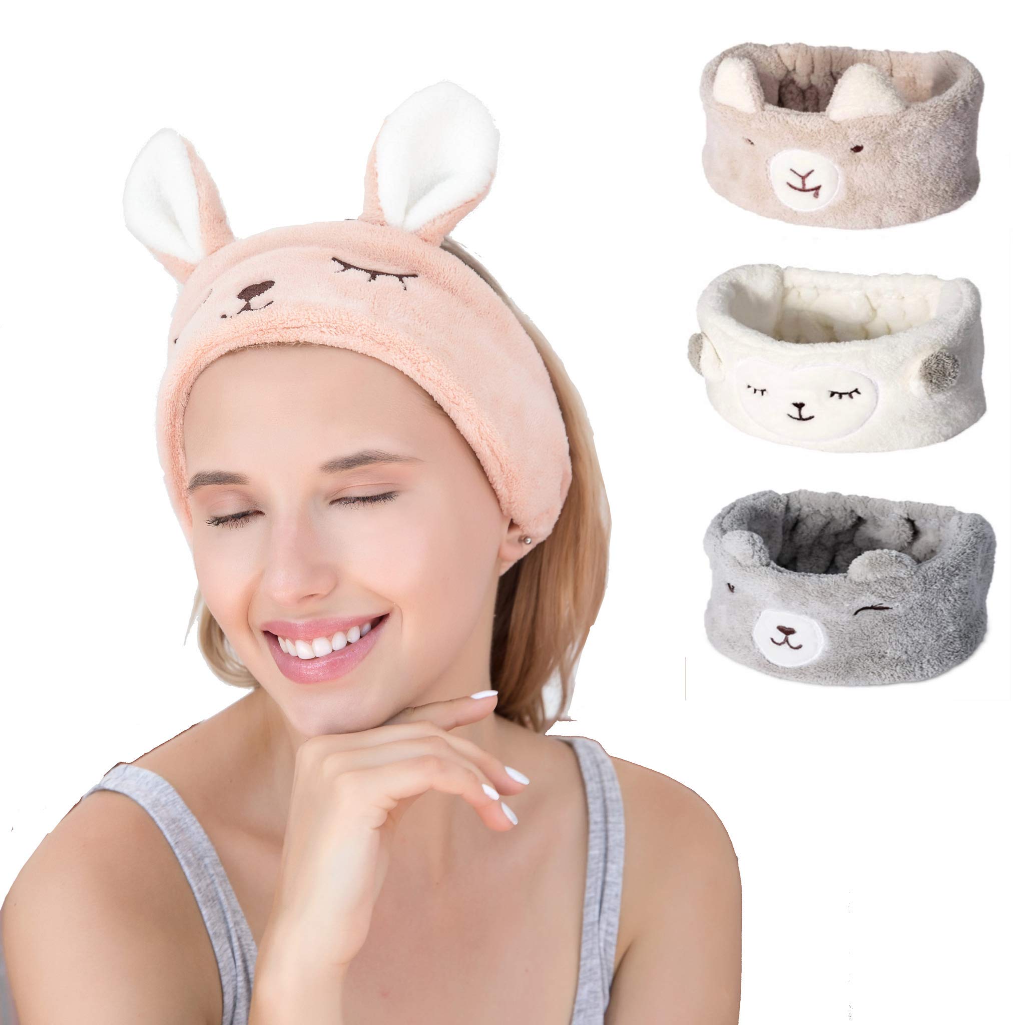 Ergonflow 4 Pack Animal Coral Fleece Spa Headband Makeup Headband Cosmetic Headband for Washing Face Wash Headband Cosmetic Headband Shower Headbands