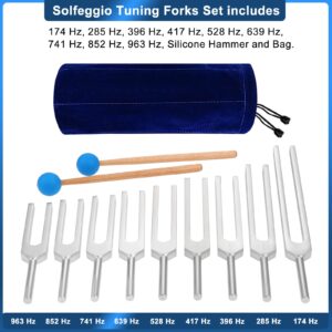 Solfeggio Tuning Fork Set for Healing, 9 Packs Chakra Tuning Forks for Balancing, Vibration, Sound Therapy, Mind Body Therapy (174 Hz, 285 Hz, 396 Hz, 417 Hz, 528 Hz, 639 Hz, 741 Hz, 852 Hz, 963 Hz)