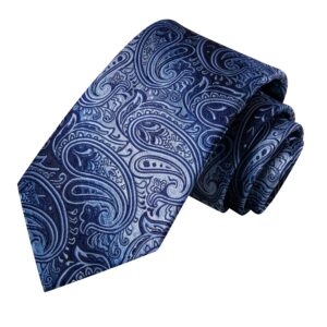 Hi-Tie Silk Paisley Ties for Men Necktie Pocket Square Cufflinks Set Foral Tie Sets Formal Business,Blue