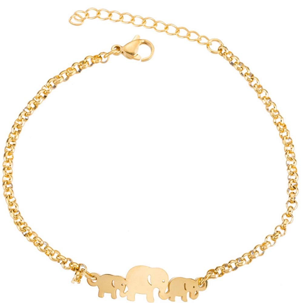 Jude Jewelers Stainless Steel Mom Baby Elephant Chain Link School Party Bracelet (Gold)