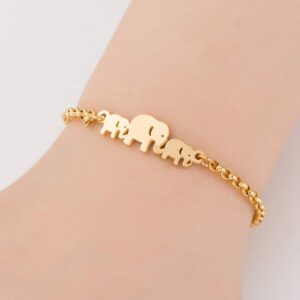 Jude Jewelers Stainless Steel Mom Baby Elephant Chain Link School Party Bracelet (Gold)