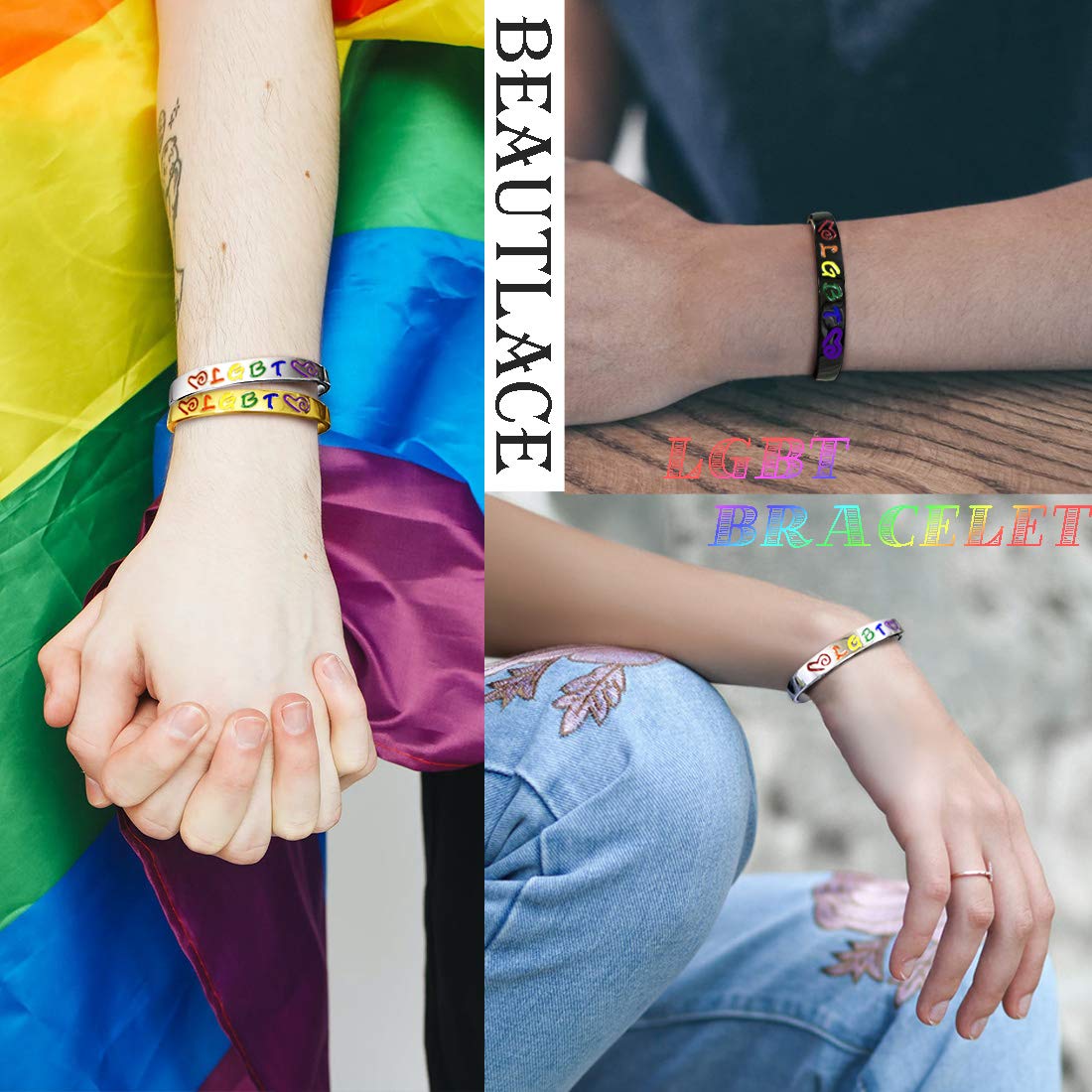 beautlace LGBT Bracelets 18K Gold Plated Gay & Lesbian Pride Bracelet Charm Jewelry for Men and Women KB0006Y