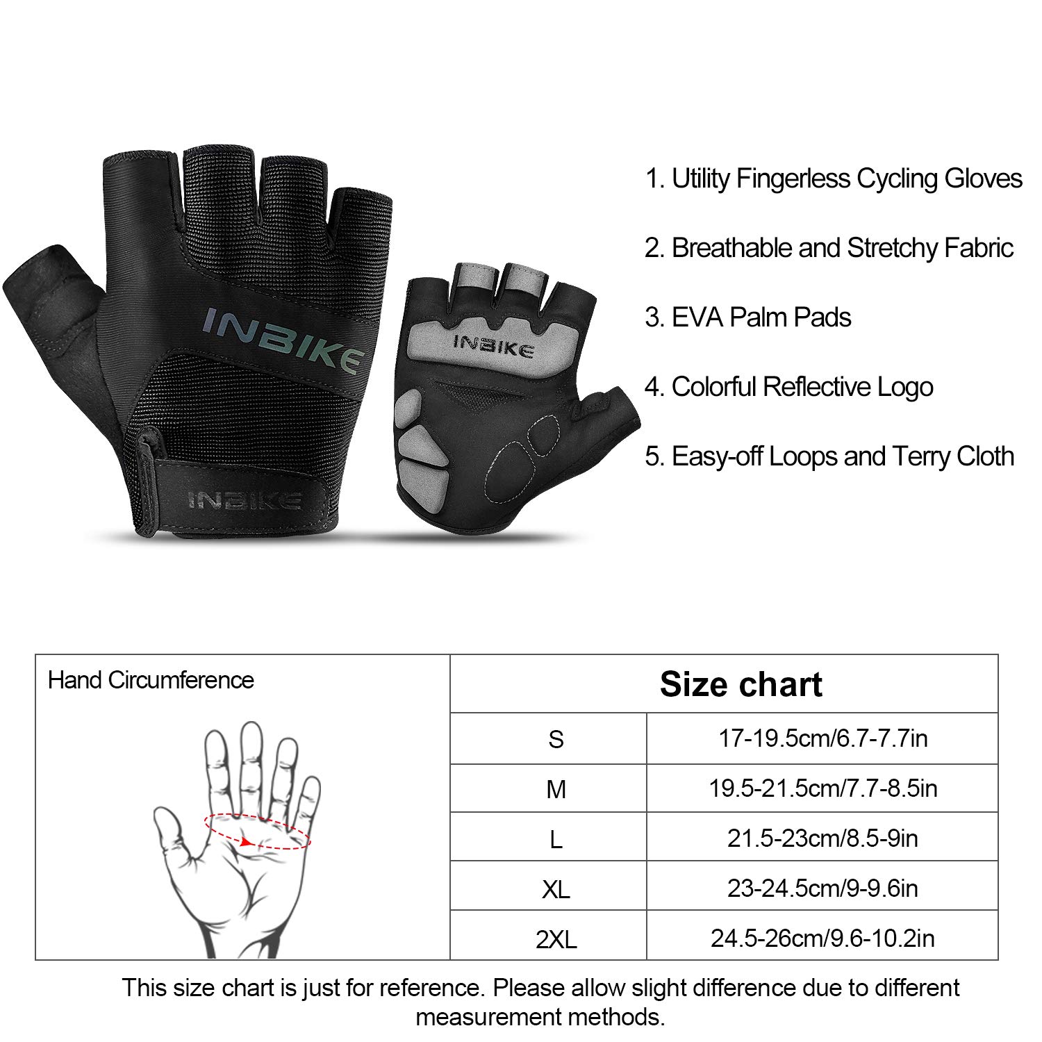 INBIKE 3MM EVA Pad Breathable Fingerless Cycling Gloves Reflective Lightweight Biking Gloves for Men Women Black XX-Large