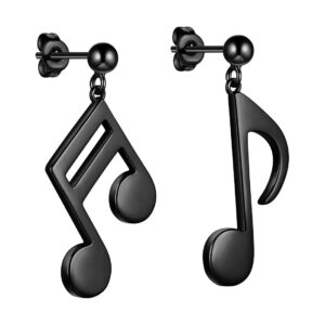 Beautlace Musical Note Staff Stud Earrings Black Gun Plated Asymmetry Treble Clef Music Note Studs Jewelry Gifts for Music Lover KE0044K