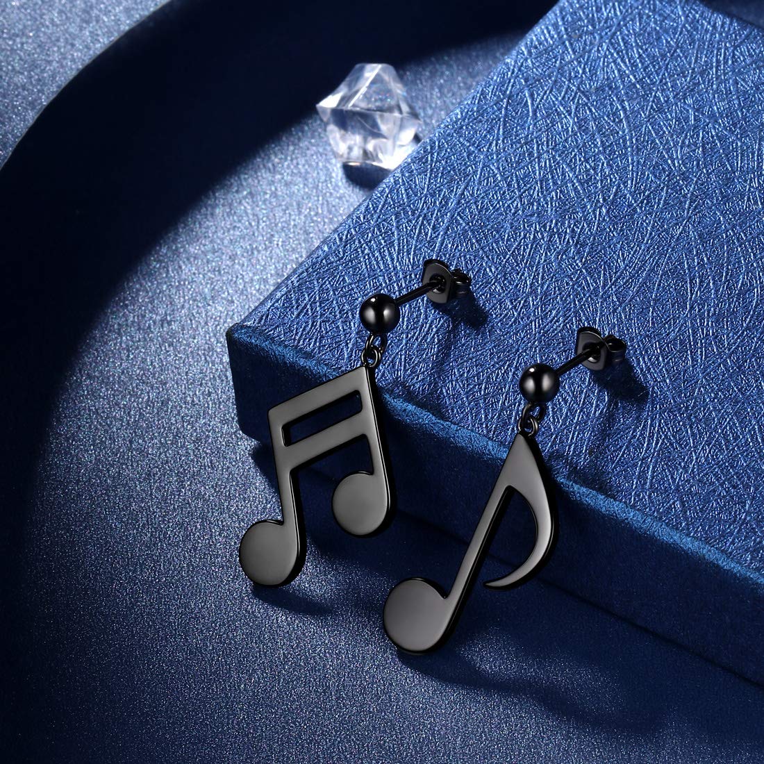 Beautlace Musical Note Staff Stud Earrings Black Gun Plated Asymmetry Treble Clef Music Note Studs Jewelry Gifts for Music Lover KE0044K