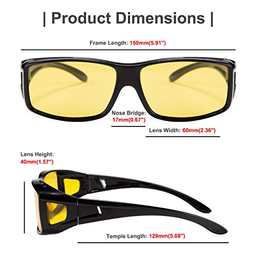 FEISEDY Men Women Night Driving Glasses Fit over Glasses Anti-Glare Polarized Wrap Yellow Sunglasses Over Glasses B2593