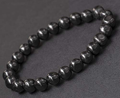 Shungite Beaded Bracelet Stretch Round Strand 6.5" is a Spectacular Stone contains natural C60 Fullerene Formed in The Heart of Shungite Mine Type II from Russia