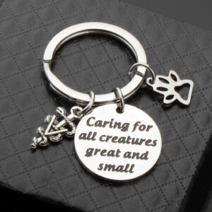 WSNANG Veterinarian Jewelry Caring For All Creatures Great And Small Keychain Veterinary Technician Gifts Vet Tech Jewelry Veterinarian Graduation Gifts (Veterinarian Keychain)