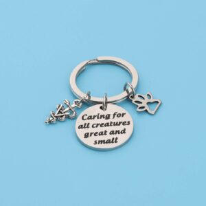 WSNANG Veterinarian Jewelry Caring For All Creatures Great And Small Keychain Veterinary Technician Gifts Vet Tech Jewelry Veterinarian Graduation Gifts (Veterinarian Keychain)