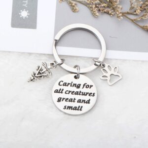 WSNANG Veterinarian Jewelry Caring For All Creatures Great And Small Keychain Veterinary Technician Gifts Vet Tech Jewelry Veterinarian Graduation Gifts (Veterinarian Keychain)