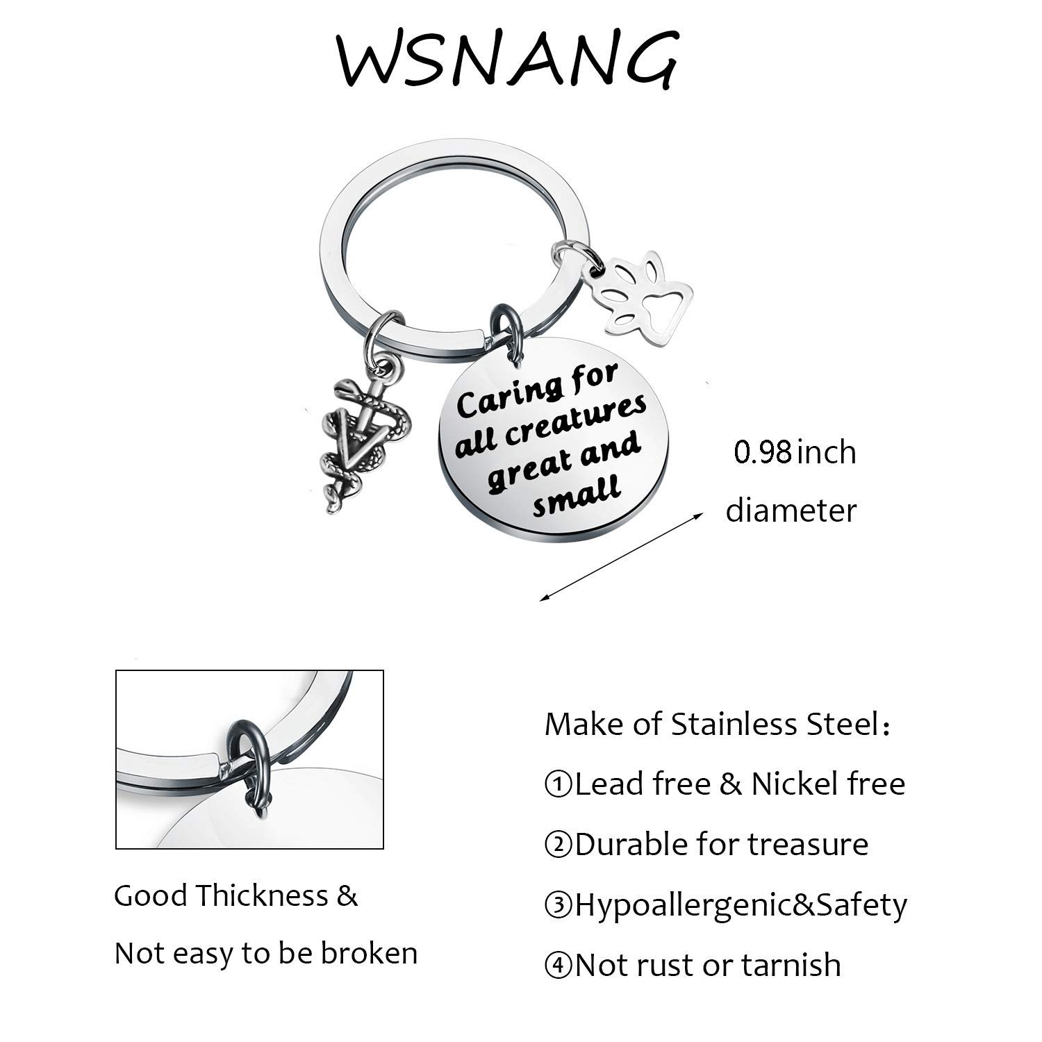 WSNANG Veterinarian Jewelry Caring For All Creatures Great And Small Keychain Veterinary Technician Gifts Vet Tech Jewelry Veterinarian Graduation Gifts (Veterinarian Keychain)