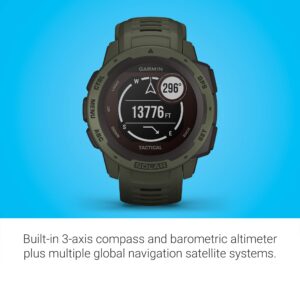 Garmin Instinct, Rugged Outdoor Smartwatch with Solar Charging Capabilities and Tactical Features, Built-in Sports Apps and Health Monitoring, Moss Green