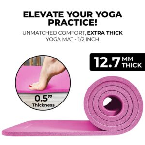 HemingWeigh pink yoga mat set, yoga kit, 1/2 Inch Thick yoga mat pink style with pink accessories