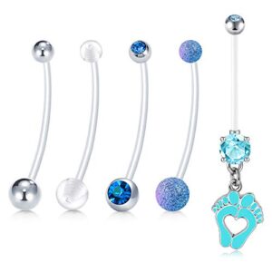 lauritami blue 14g pregnancy belly button rings flexible bioplast sport maternity belly navel retainer body piercing 38mm 1 1/2"