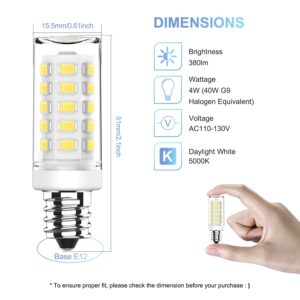 KLG E12 LED Candelabra Bulb 4W Equivalent to 40W T3/T4 E12 Candelabra Base Bulbs, Daylight White 5000K for Ceiling Fan, Chandelier AC120V, Not Dimmable 6 Pack