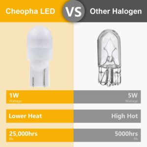 Cheopha T10 T5 Wedge Base LED Bulb 12VDC Landscape Wedge Bulb, 194 168 W5W LED Bulbs for Outdoor Landscape Path Step Deck Lights Warm White 2700k 1W Pack of 6