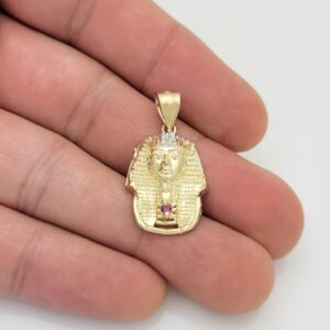 AMZ Jewelry 10k Yellow Gold Egyptian Pharaoh Pendant Gold Pharaoh Head Charm For Necklace