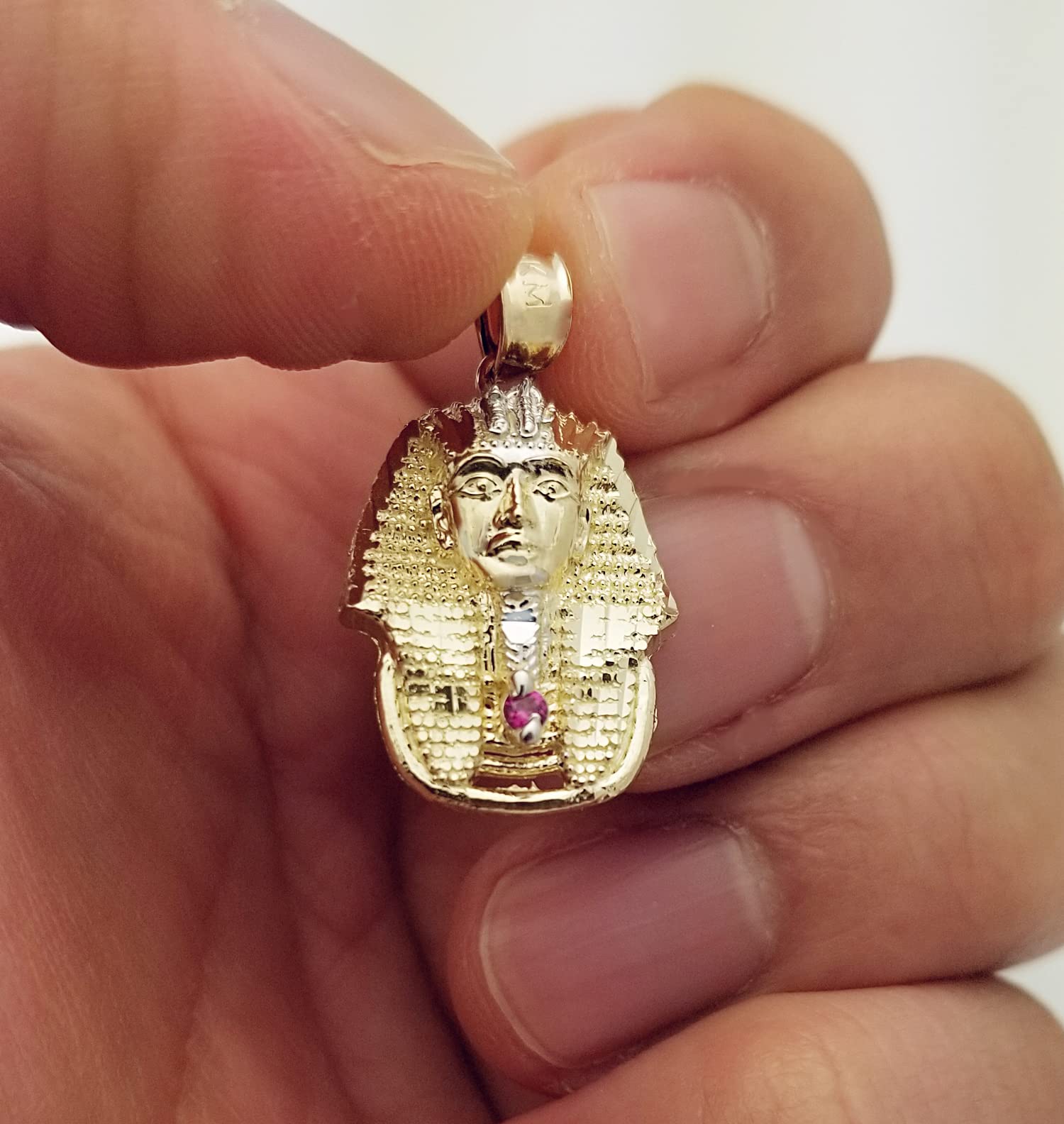 AMZ Jewelry 10k Yellow Gold Egyptian Pharaoh Pendant Gold Pharaoh Head Charm For Necklace