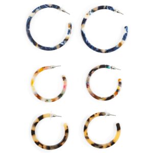 Resin Tortoise Shell Hoop Earrings for Women (8 Pairs)