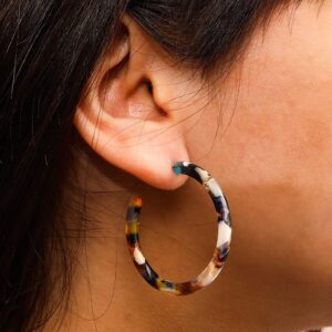 Resin Tortoise Shell Hoop Earrings for Women (8 Pairs)