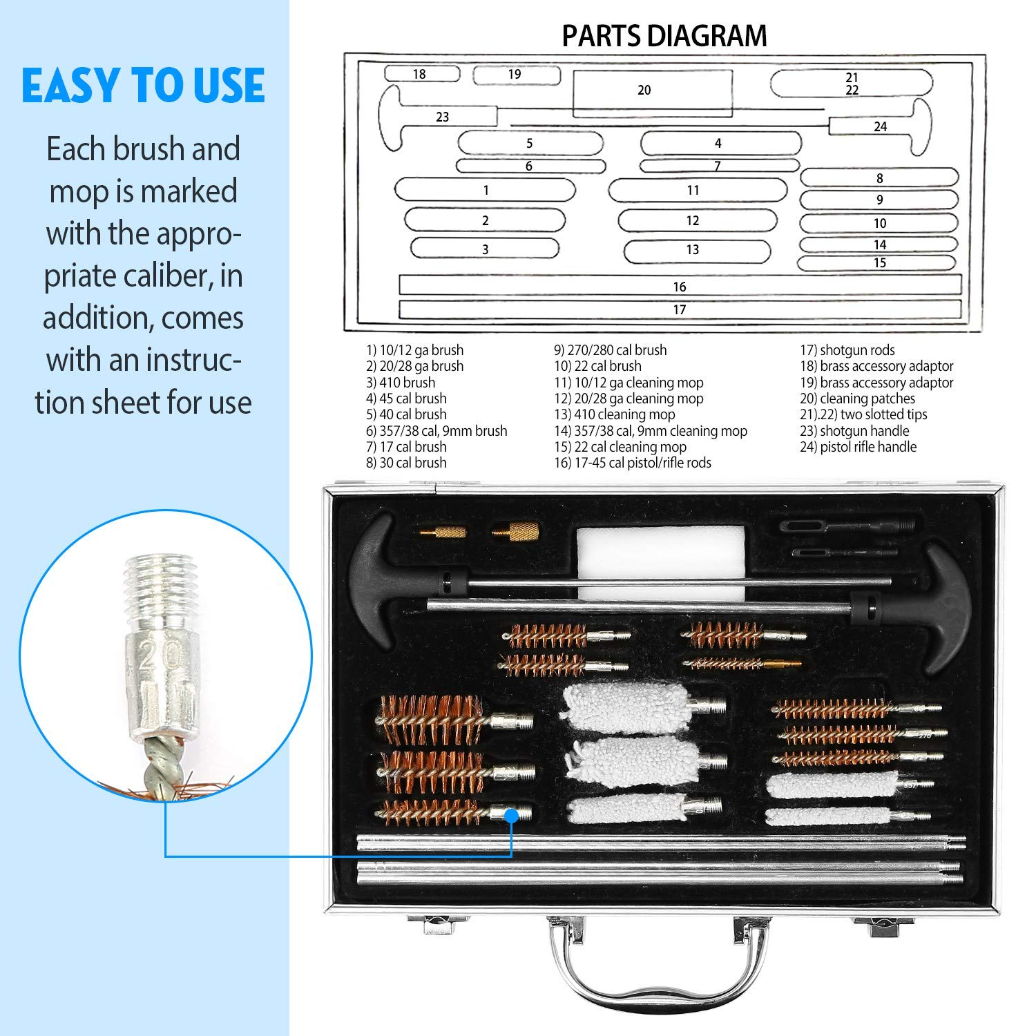 KOCASO Gun Cleaning Kit, Gun Cleaning Supplies for Pistol, Rifle, Shotgun, Handgun, Universal Gun Brush for Most Guns, 45, 10, 410, 22, 9mm, 12 gauge, Etc