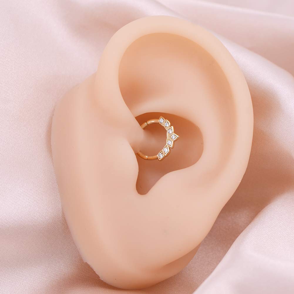 OUFER Daith Piercing Jewelry 14K Solid Gold Daith Earrings Hoop Cluster CZ Hinged Segment Clicker Daith Clicker Helix Ear Piercing