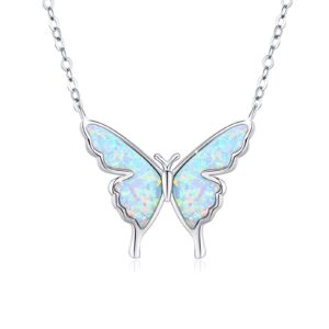 cuoka miracle butterfly necklace 925 sterling silver dainty opal butterfly pendant jewelry delicate butterfly necklace birthday christmas gift for womenwife girlfriend mom teen