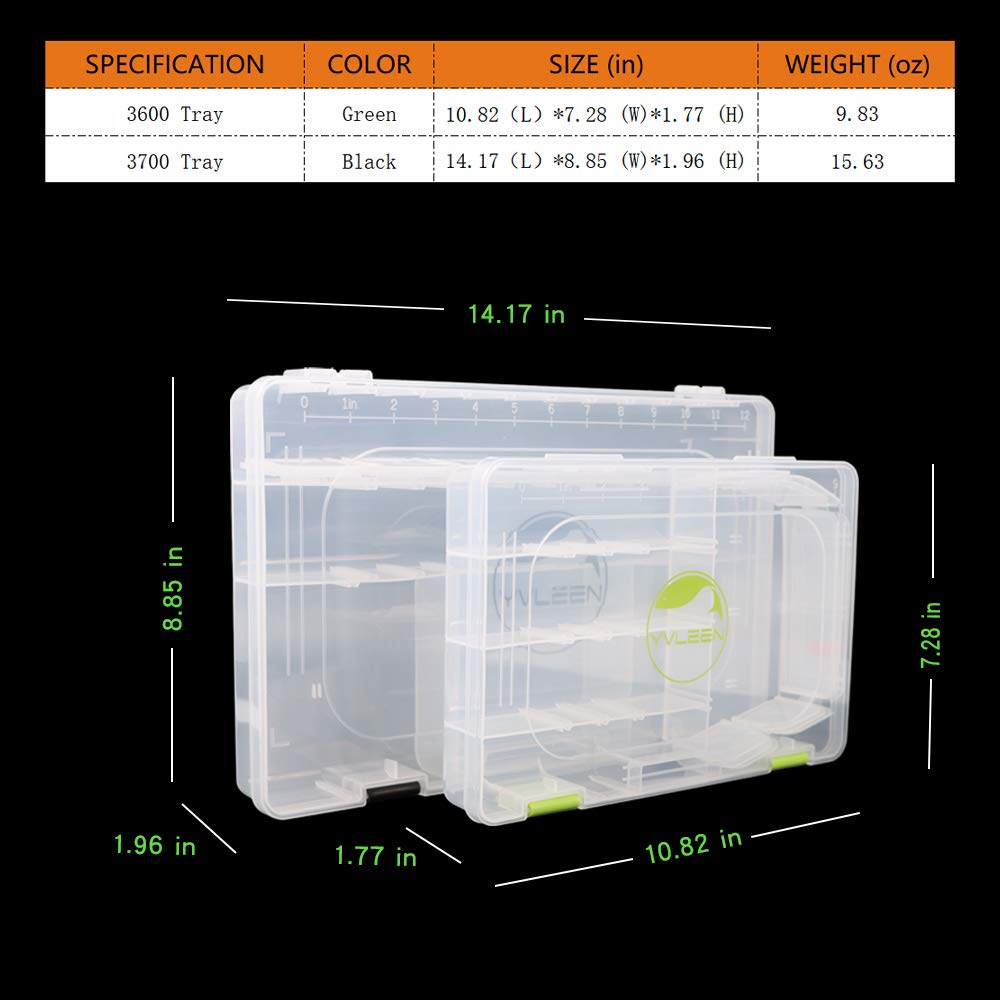 YVLEEN Fishing Tackle Boxes - 3600 3700 Tackle Box Plastic Storage Organizer Box with Removable Dividers - 2packs/4packs Tackle Trays - Included 2pcs of Extra Clip