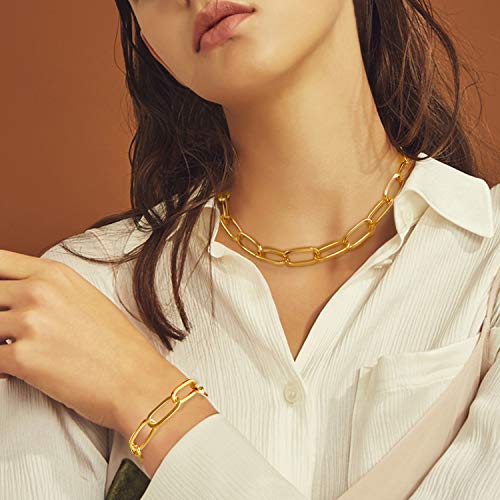 LANE WOODS Gold Chain Necklace and Bracelet for Women Ladies Dainty and Chunky Chain Link Paperclip Jewelry Set