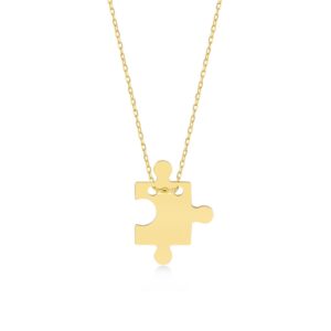 14k real gold puzzle piece necklace for women | dainty necklaces in 14k gold | puzzle pendant necklace | women's gold jewelry | gifts for anniversary, 18"