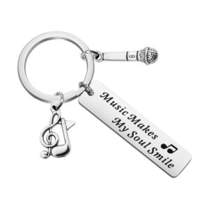 ujims music lovers gift singer microphone keychain music makes my soul smile gift for music teachers musicians (singer microphone keychain)